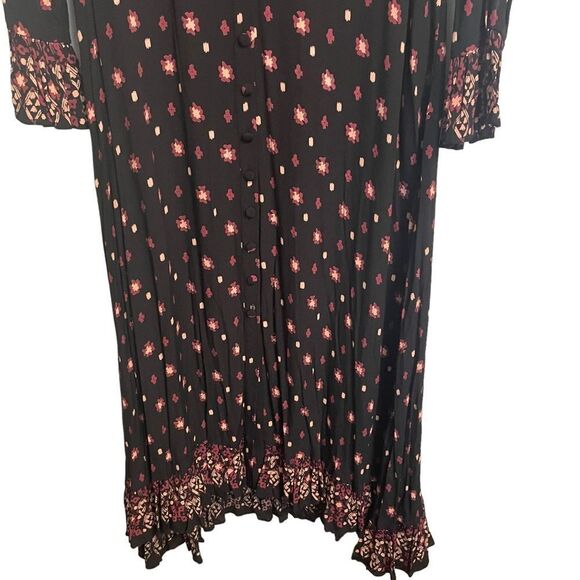 Free People Calico Skies Black Combo Midi Dress Button Front Size XS NEW - Picture 6 of 10